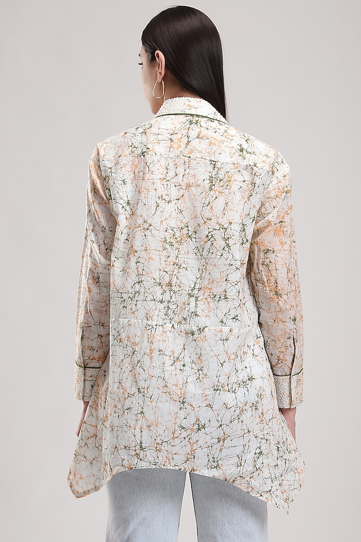 White Batik Printed Asymmetrical Shirt by Be True at Pernia's Pop Up Shop
