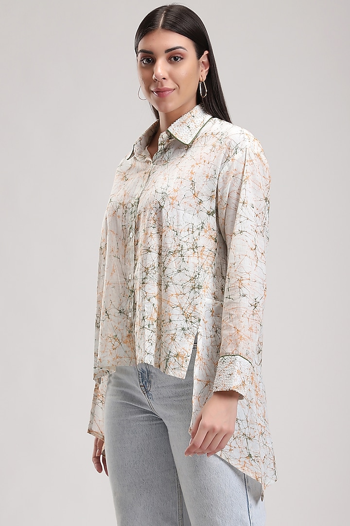 White Batik Printed Asymmetrical Shirt by Be True at Pernia's Pop Up Shop