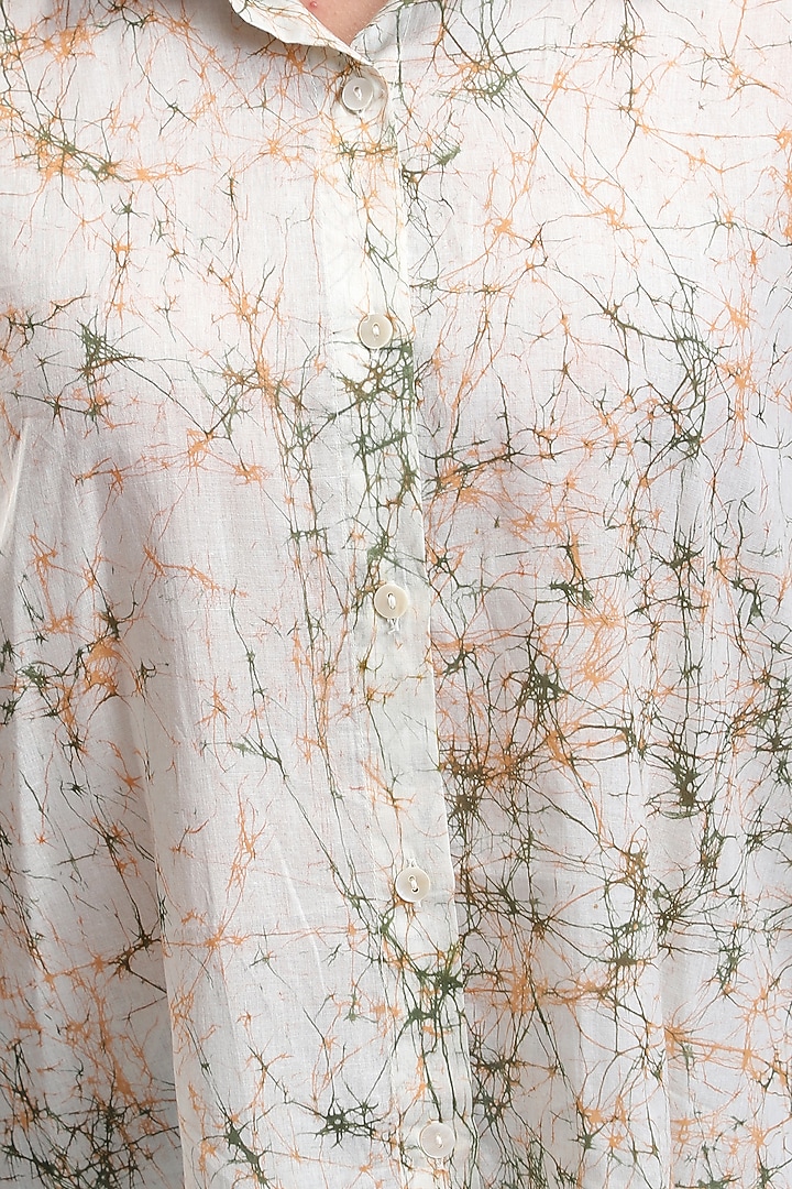 White Batik Printed Asymmetrical Shirt by Be True at Pernia's Pop Up Shop