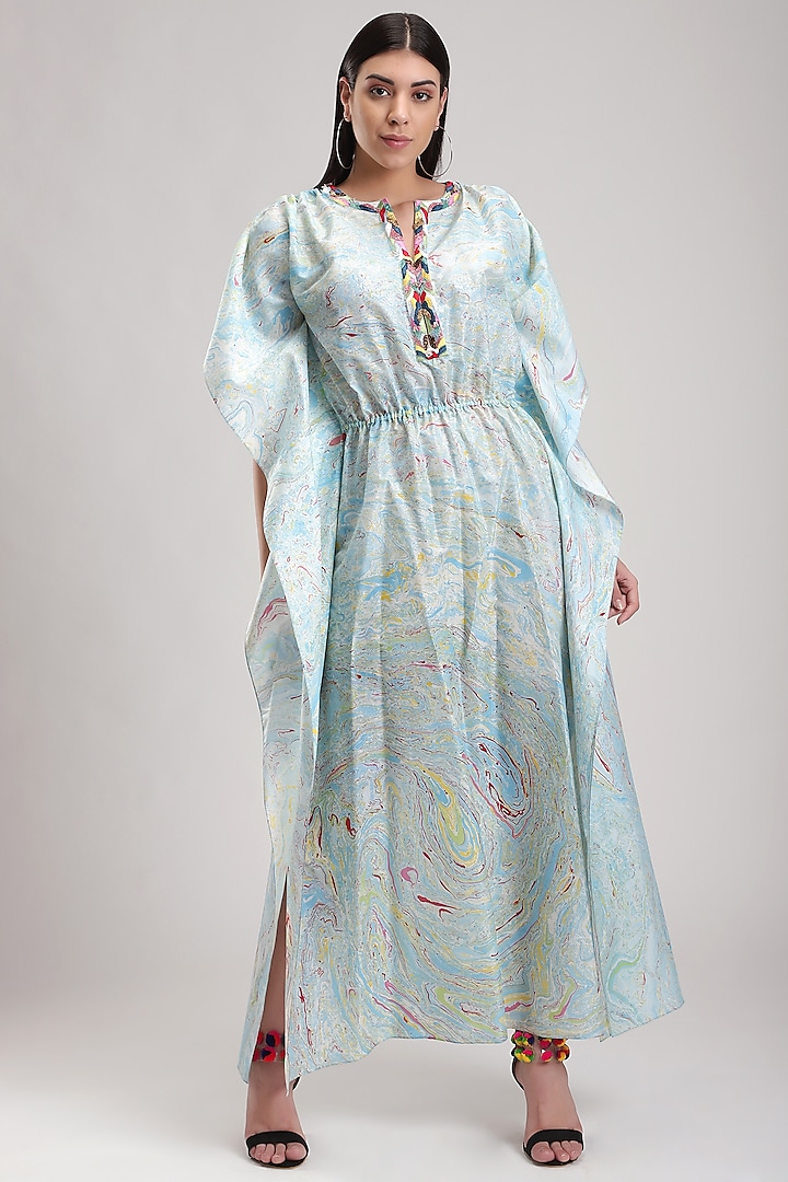 Sky Blue Printed Kaftan Dress by Be True at Pernia's Pop Up Shop