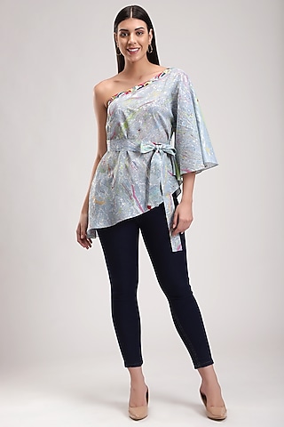 Blue Printed Asymmetrical Top by Be True