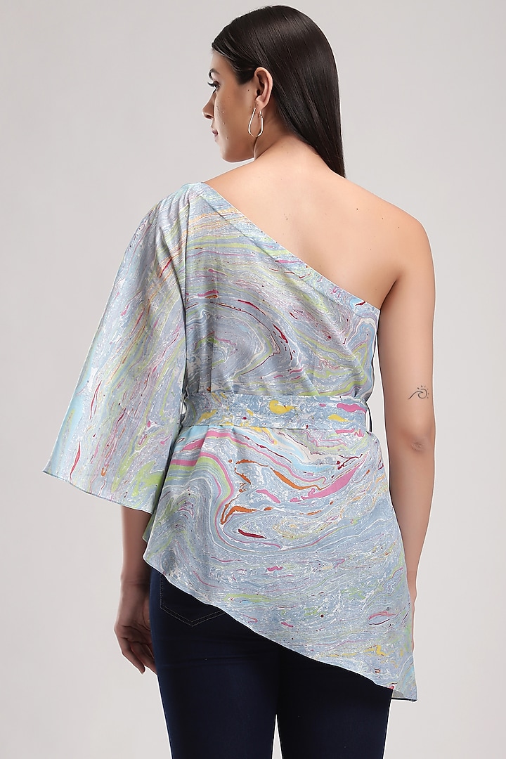Blue Printed Asymmetrical Top by Be True at Pernia's Pop Up Shop