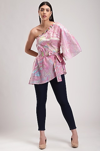 Pink Printed Asymmetrical Top by Be True