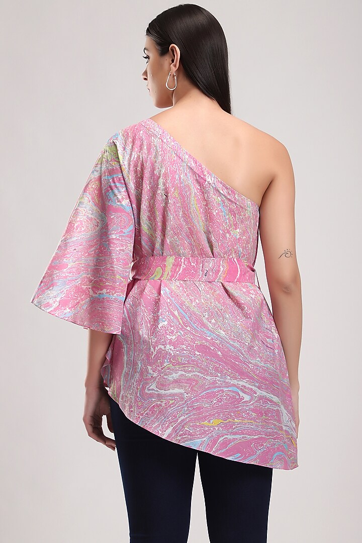 Pink Printed Asymmetrical Top by Be True at Pernia's Pop Up Shop