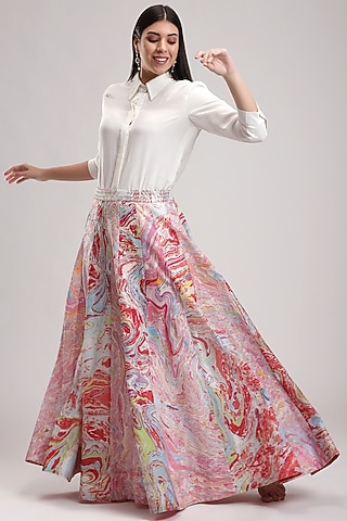 Red & Pink Printed Skirt Set by Be True