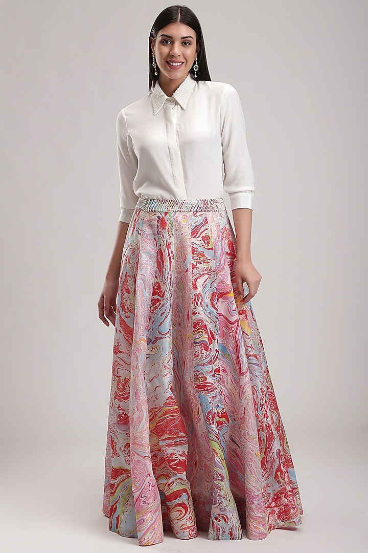 Red & Pink Printed Skirt Set by Be True at Pernia's Pop Up Shop