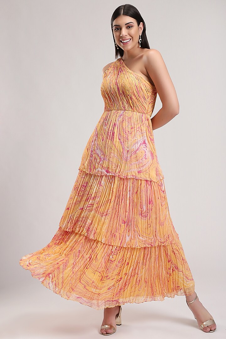 Peach Handcrafted Printed Carpet Vacation Dress by Be True at Pernia's Pop Up Shop