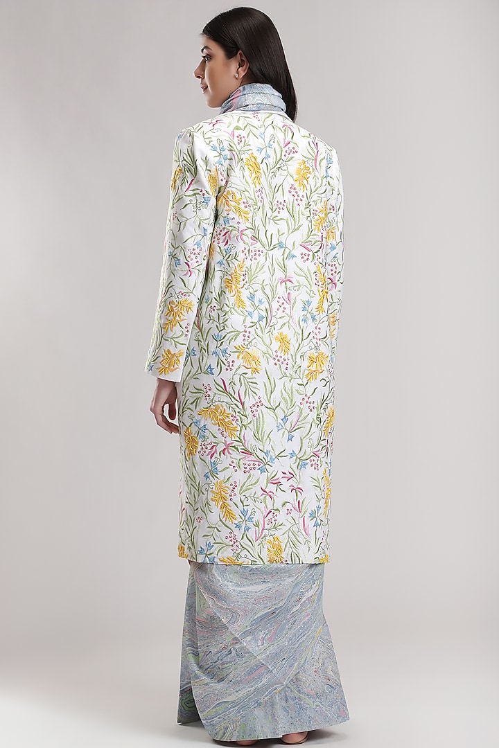 White Printed Linen Trench Coat by Be True at Pernia's Pop Up Shop