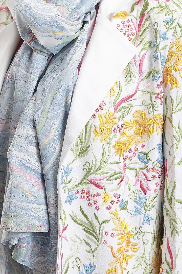 White Printed Linen Trench Coat by Be True at Pernia's Pop Up Shop