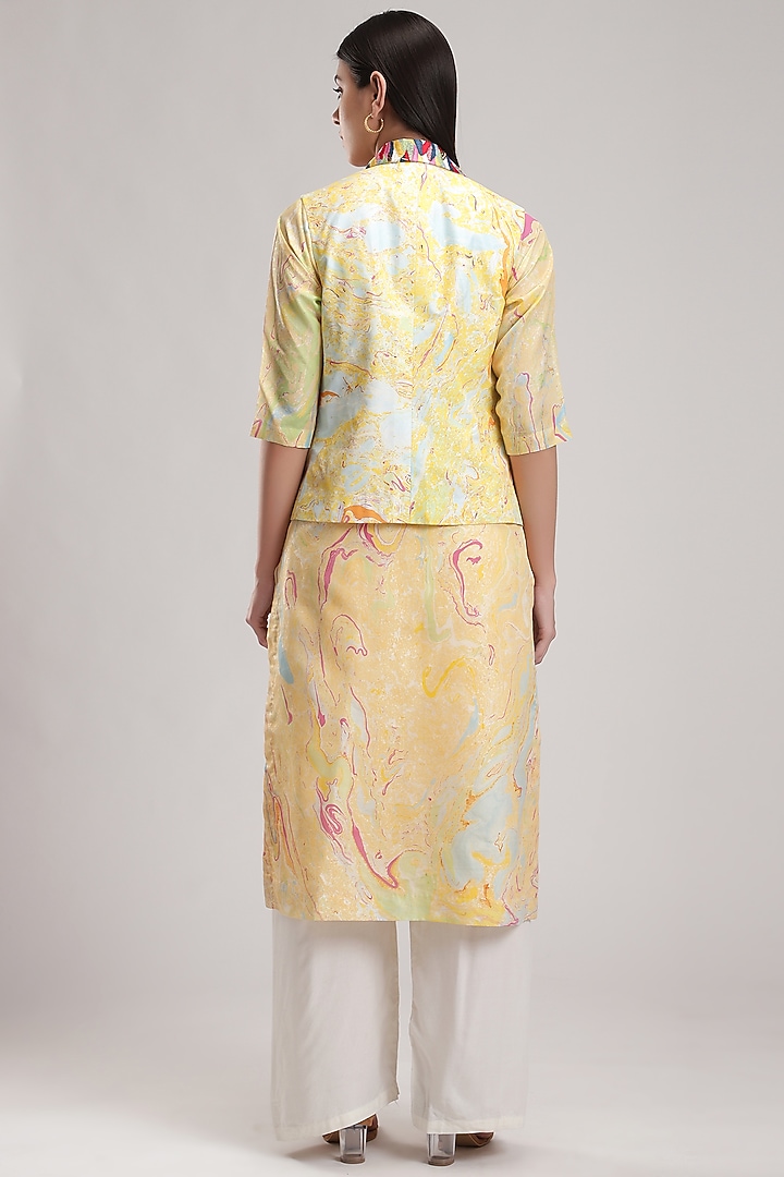Yellow Embroidered & Printed Waistcoat by Be True at Pernia's Pop Up Shop