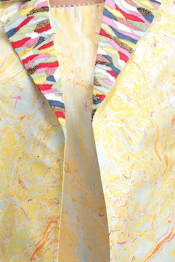 Yellow Embroidered & Printed Waistcoat by Be True at Pernia's Pop Up Shop