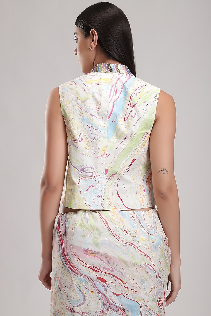 White Sequins & Embroidered Waistcoat by Be True at Pernia's Pop Up Shop