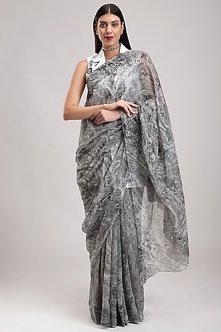 Grey Handcrafted Chiffon Saree by Be True