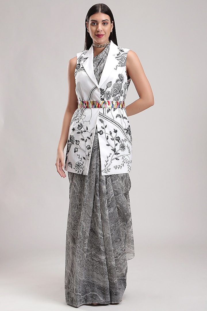 Grey Handcrafted Chiffon Festive Saree by Be True at Pernia's Pop Up Shop