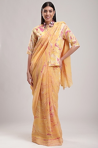 Peach Printed Saree by Be True
