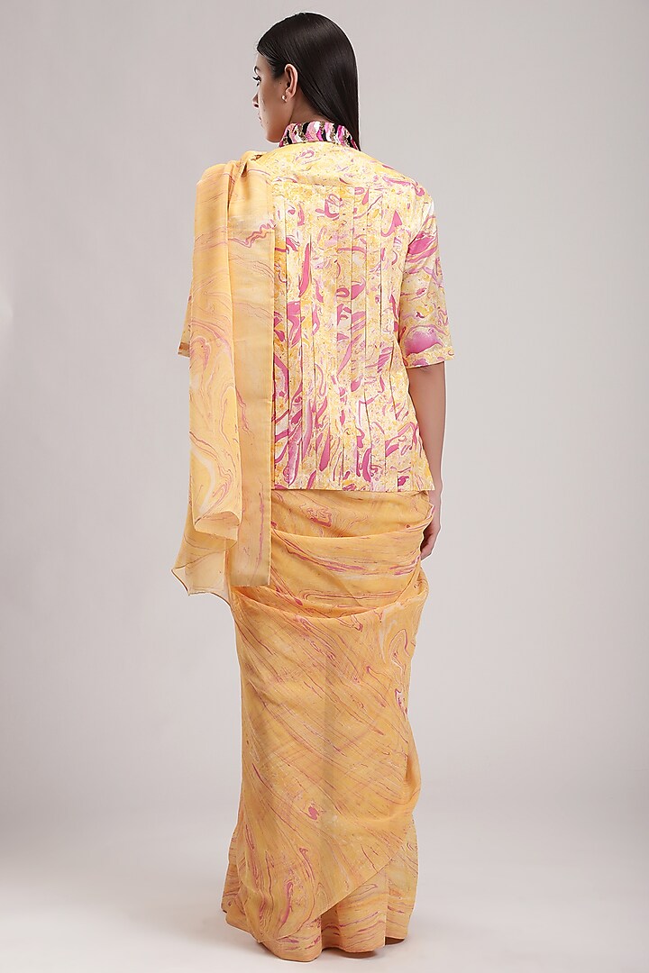 Peach Printed Festive Saree by Be True at Pernia's Pop Up Shop