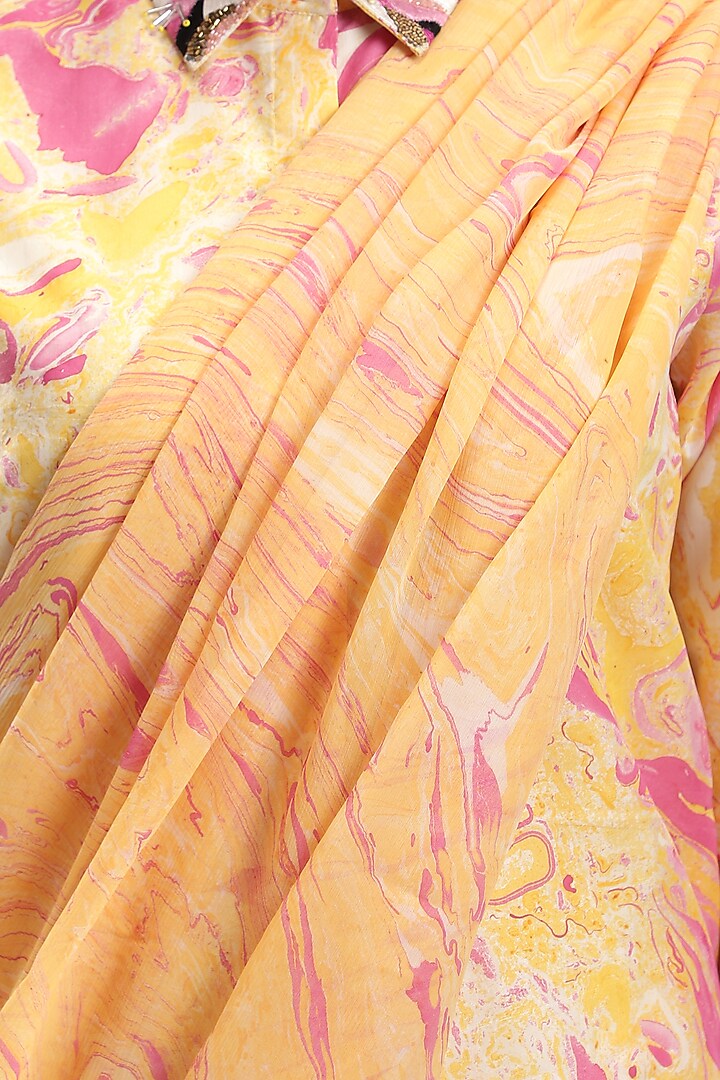 Peach Printed Festive Saree by Be True at Pernia's Pop Up Shop