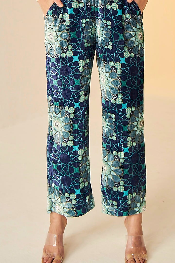 Blue Velvet Printed Bomber Jacket Set by BETRUE at Pernia's Pop Up Shop