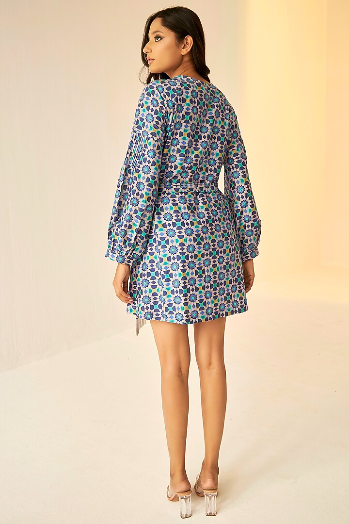 Lilac Cotton Silk Printed Summer Dress With Belt by BETRUE at Pernia's Pop Up Shop
