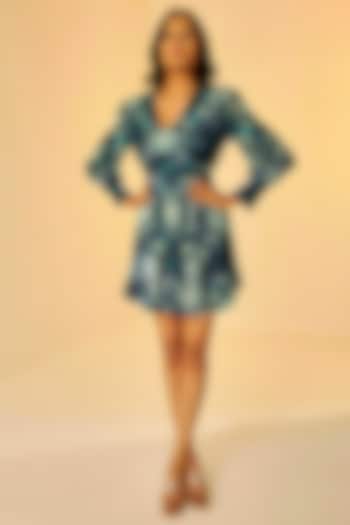 Blue Velvet Printed Dress by BETRUE