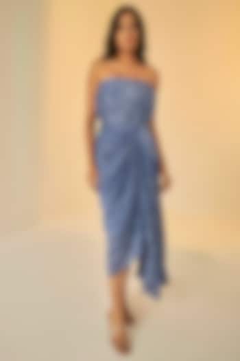 Blue Chanderi Cotton Silk Shibori Dyed Dress by BETRUE