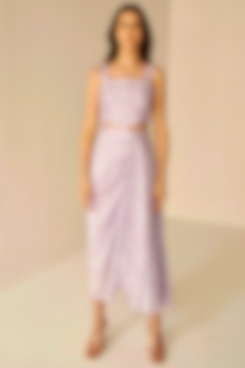 Lilac Cotton Silk Chanderi Shibori Dyed Draped Skirt Set by BETRUE at Pernia's Pop Up Shop