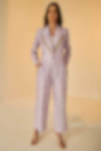 Lilac Cotton Silk Chanderi Shibori Dyed Jacket Set by BETRUE