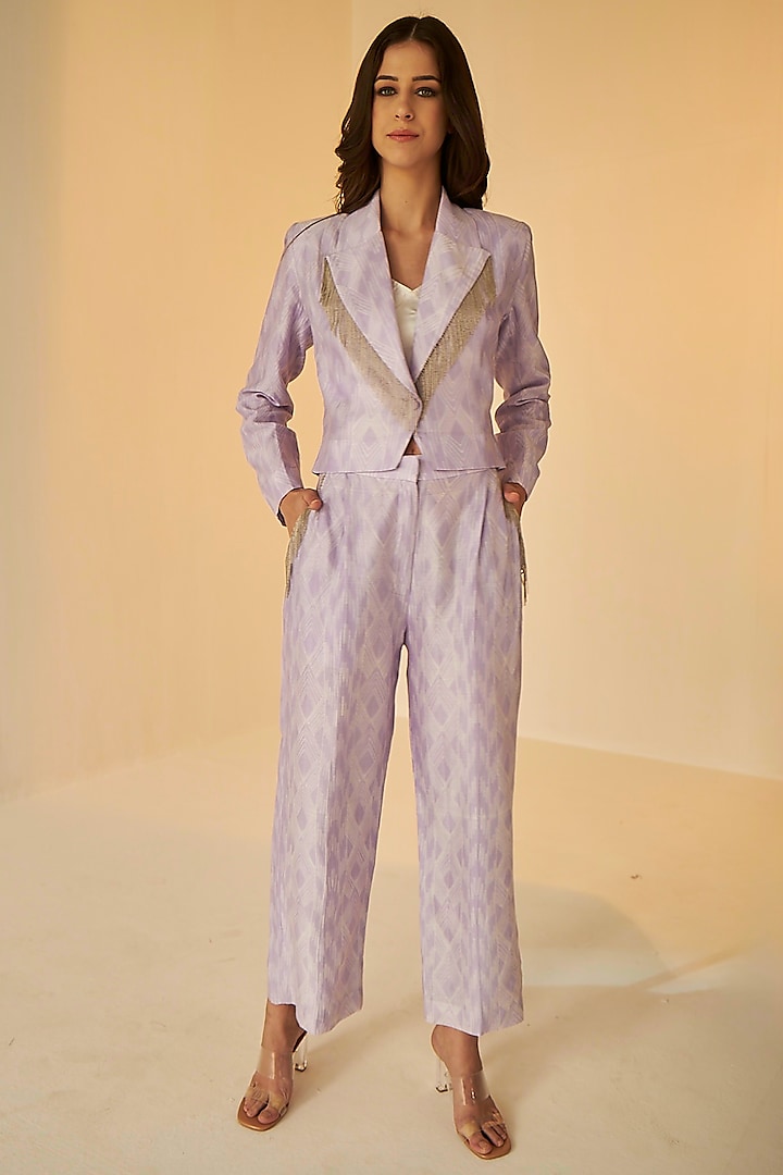 Lilac Cotton Silk Chanderi Shibori Dyed Jacket Set by BETRUE
