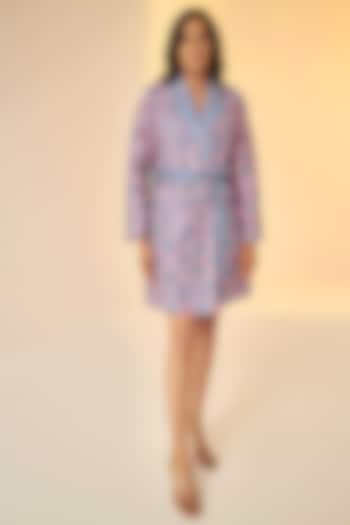 Blue Chanderi Cotton Silk Shibori Dyed Jacket With Belt by BETRUE
