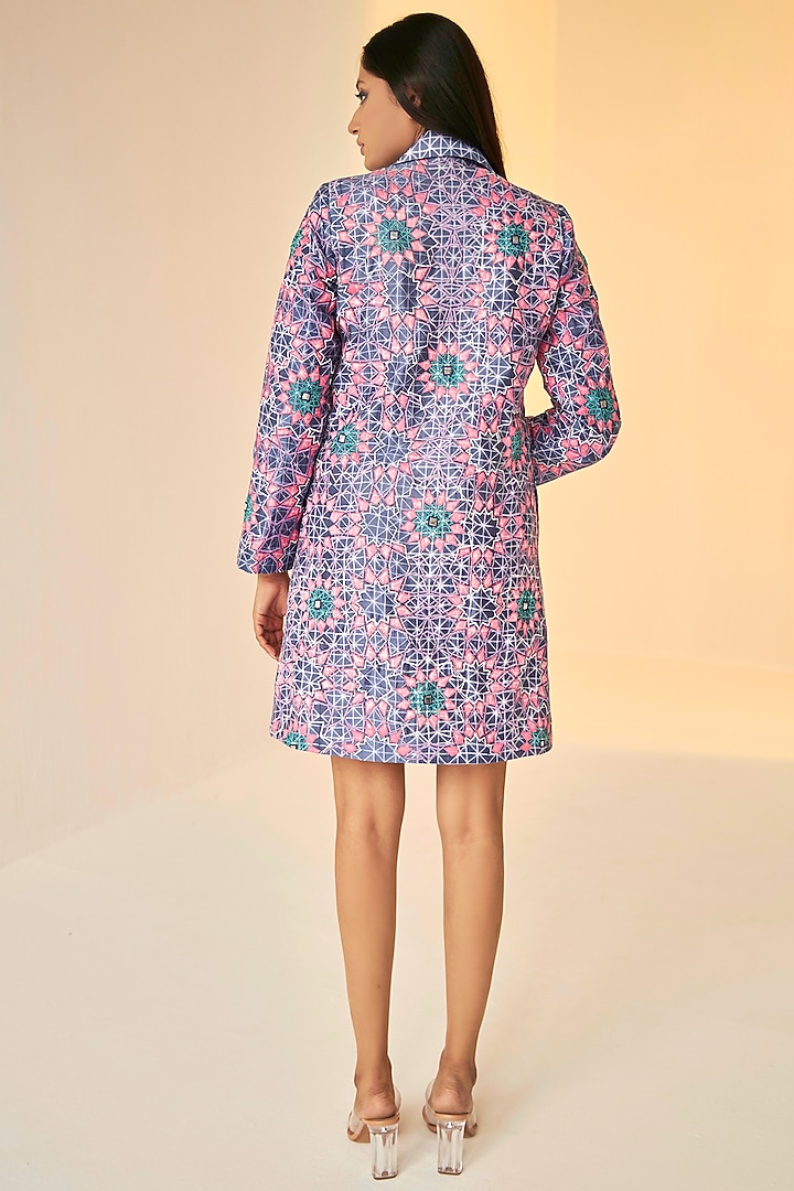 Blue Chanderi Cotton Silk Shibori Dyed Jacket With Belt by BETRUE at Pernia's Pop Up Shop