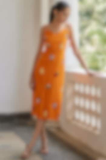 Orange Georgette Hand Embroidered Dress by BETRUE