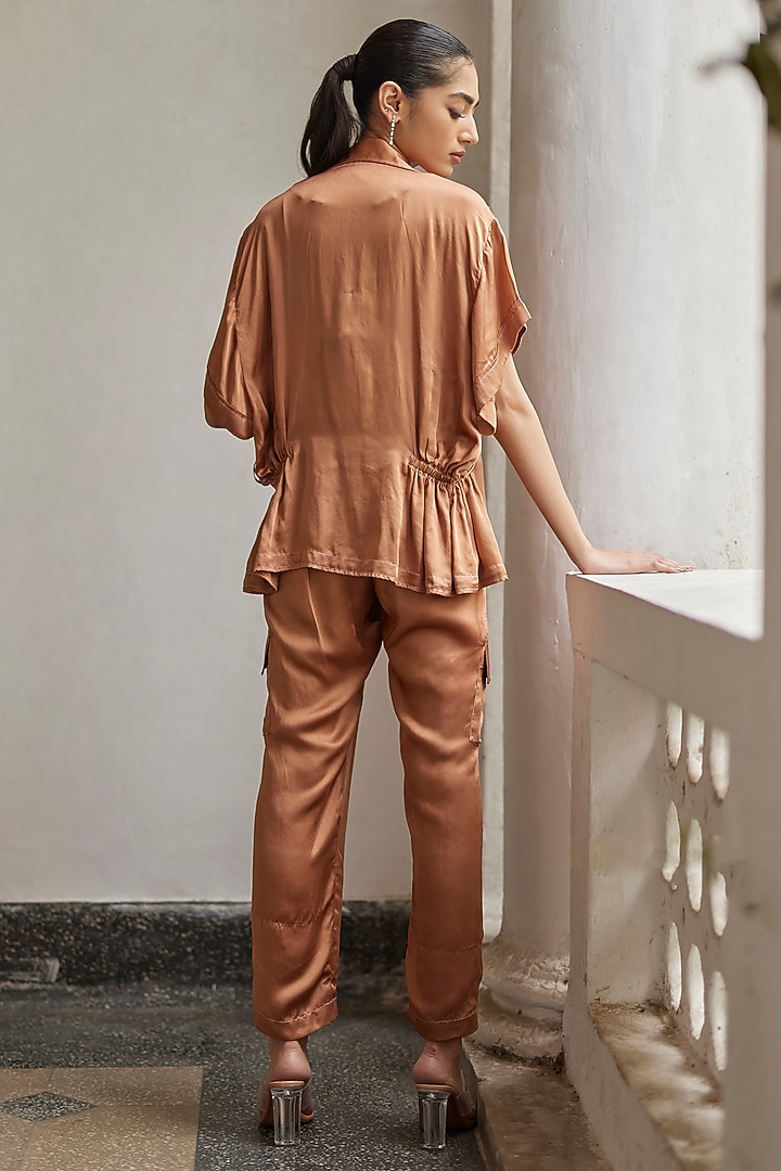 Macchiato Brown Modal Silk Jacket Set by BETRUE at Pernia's Pop Up Shop