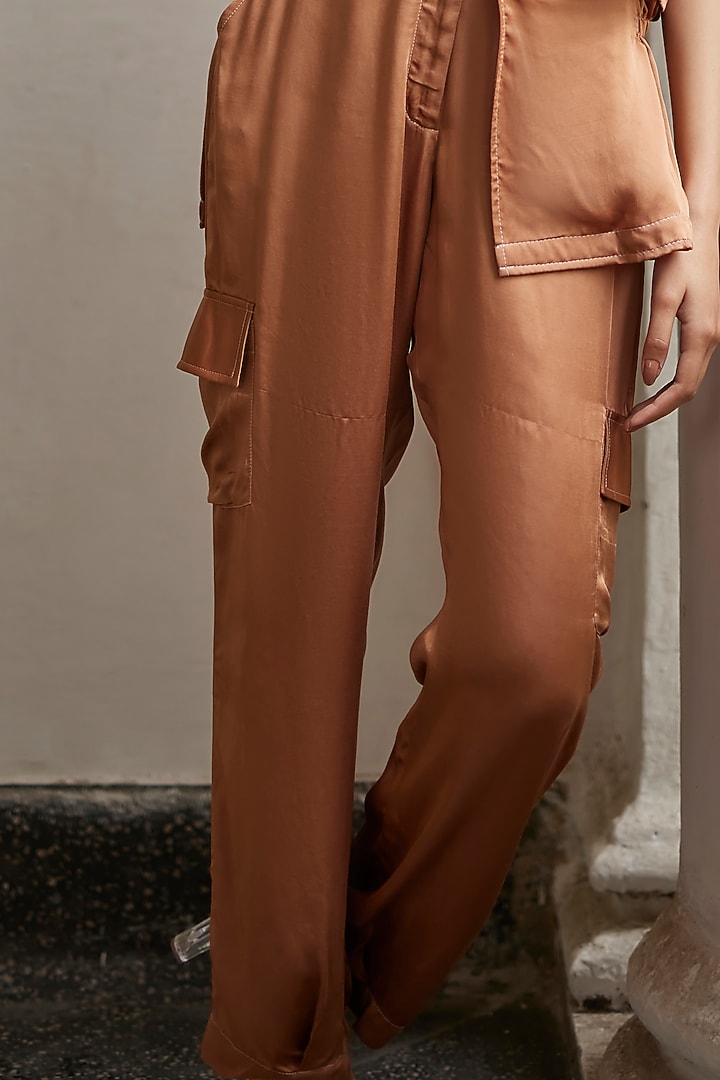 Macchiato Brown Modal Silk Jacket Set by BETRUE at Pernia's Pop Up Shop