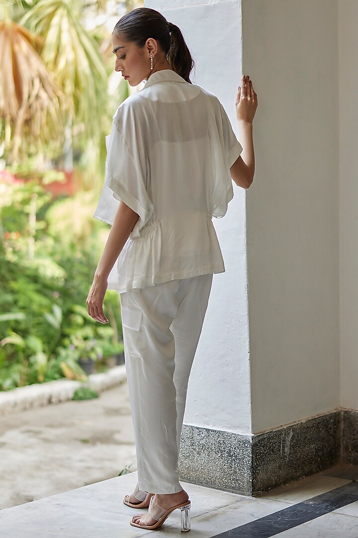 White Modal Silk Jacket Set by BETRUE at Pernia's Pop Up Shop