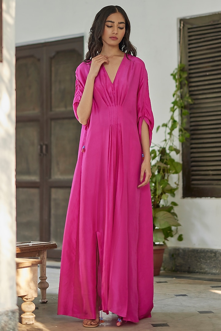 Rani Pink Habutai Silk Kaftan Dress by BETRUE