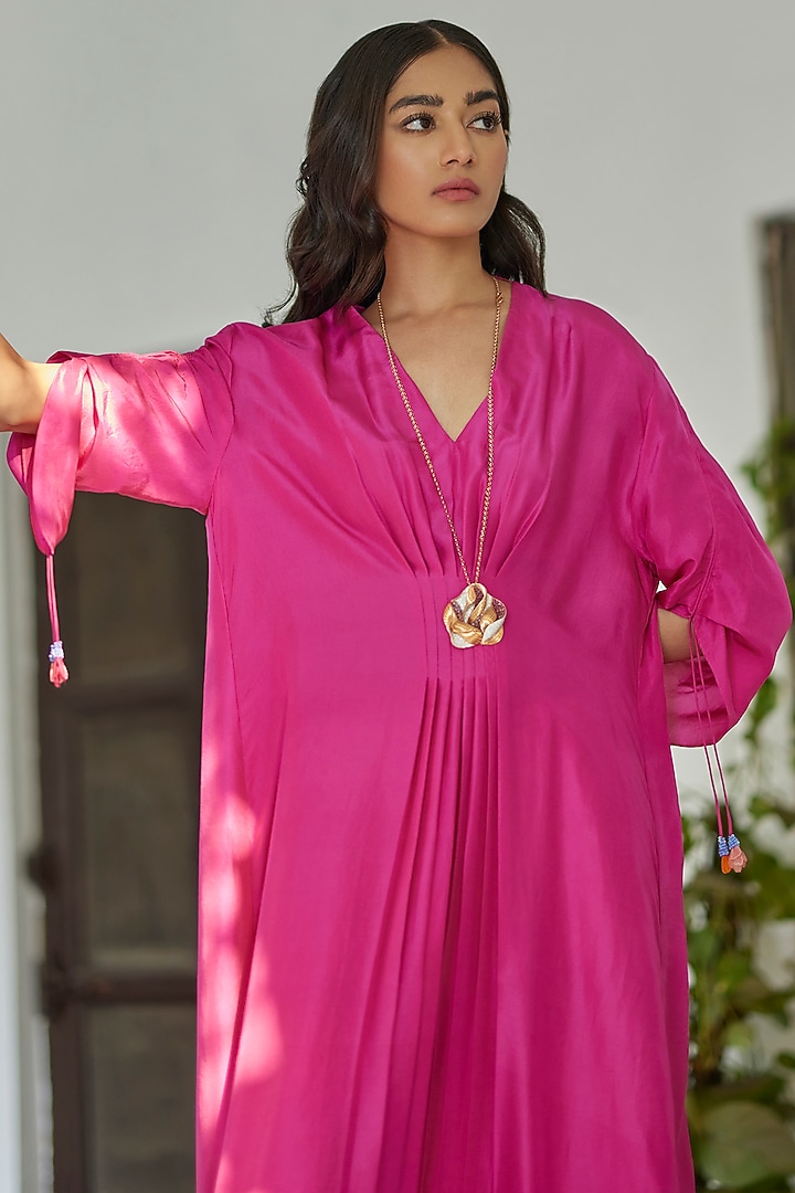 Rani Pink Habutai Silk Kaftan Vacation Dress by BETRUE at Pernia's Pop Up Shop