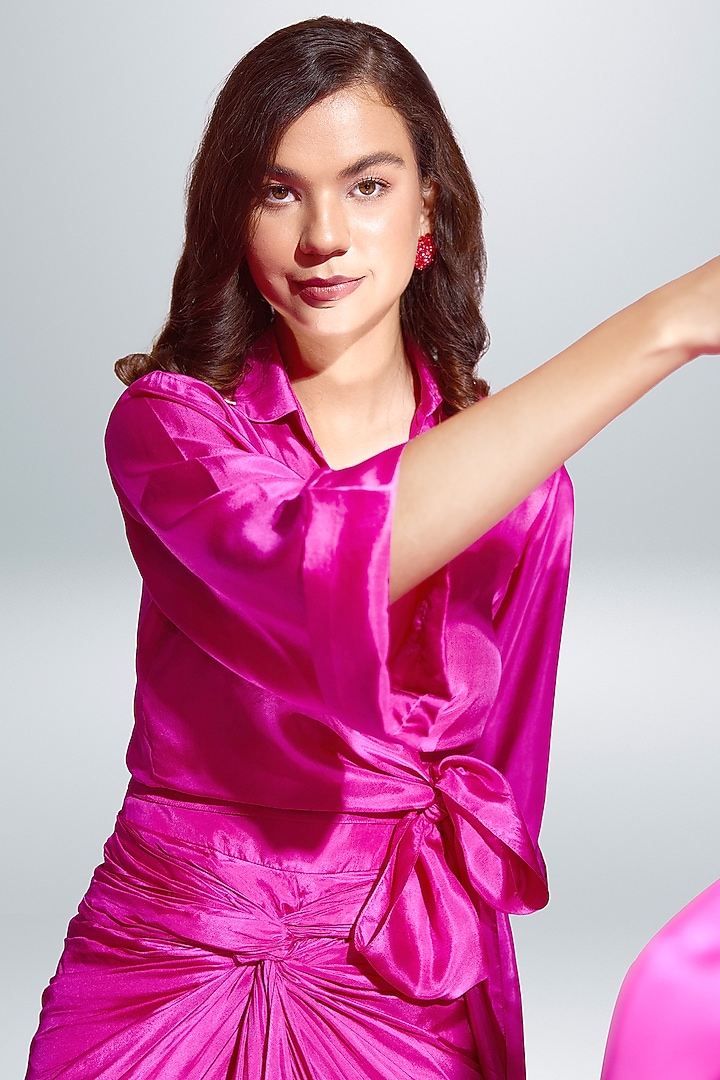 Rani Pink Habutai Silk Wrapped Shirt by BETRUE at Pernia's Pop Up Shop