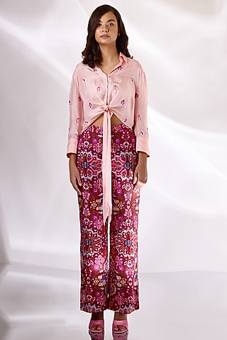 Peach Habutai Silk Embroidered Shirt by BETRUE
