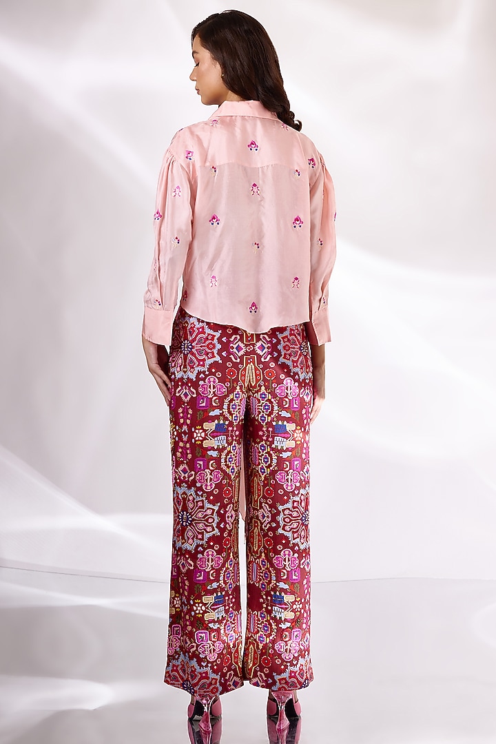 Peach Habutai Silk Embroidered Shirt by BETRUE at Pernia's Pop Up Shop