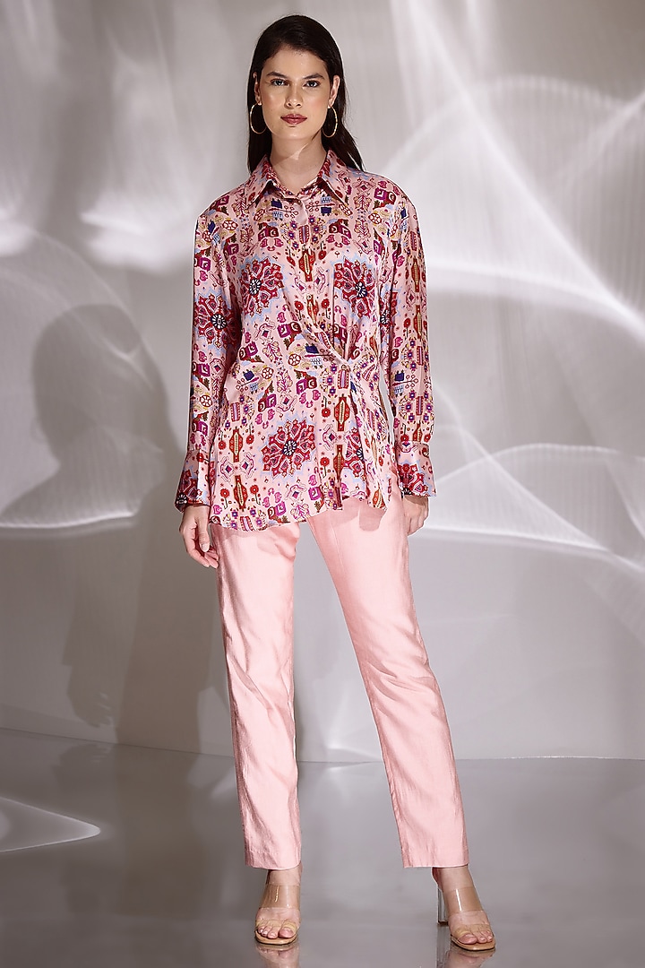 Pink Habutai Silk Printed Shirt by BETRUE