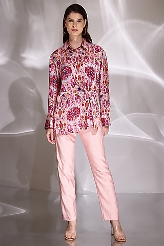 Pink Habutai Silk Printed Shirt by BETRUE