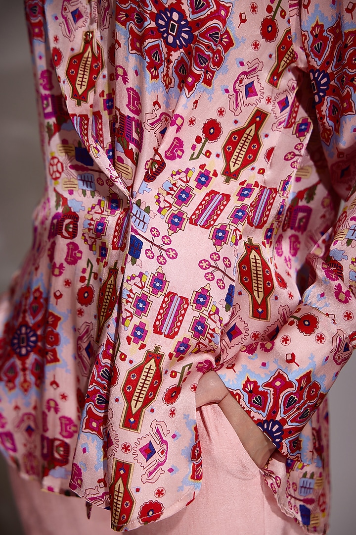 Pink Habutai Silk Printed Shirt by BETRUE at Pernia's Pop Up Shop