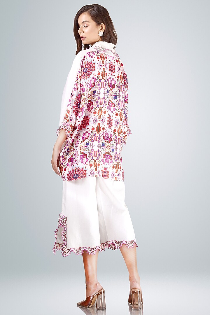 White Silk Chanderi Printed Cape Set by BETRUE at Pernia's Pop Up Shop