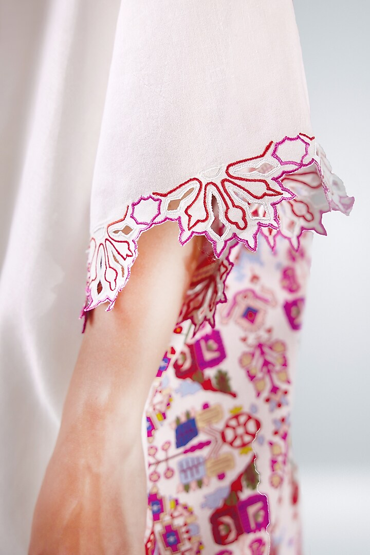White Silk Chanderi Printed Cape Set by BETRUE at Pernia's Pop Up Shop