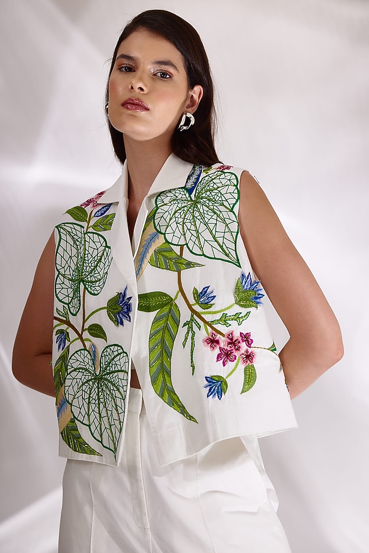 White Cotton Embroidered Co-Ord Set by BETRUE at Pernia's Pop Up Shop