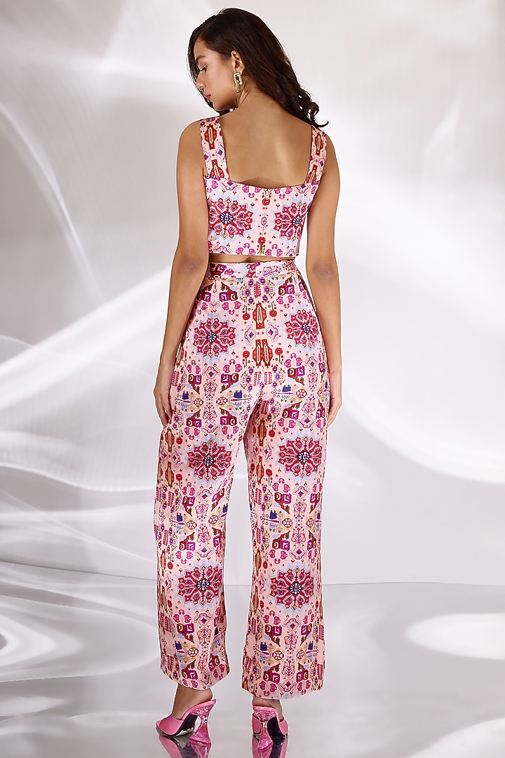 Pink Satin Silk & Habutai Silk Printed Jacket Set by BETRUE at Pernia's Pop Up Shop
