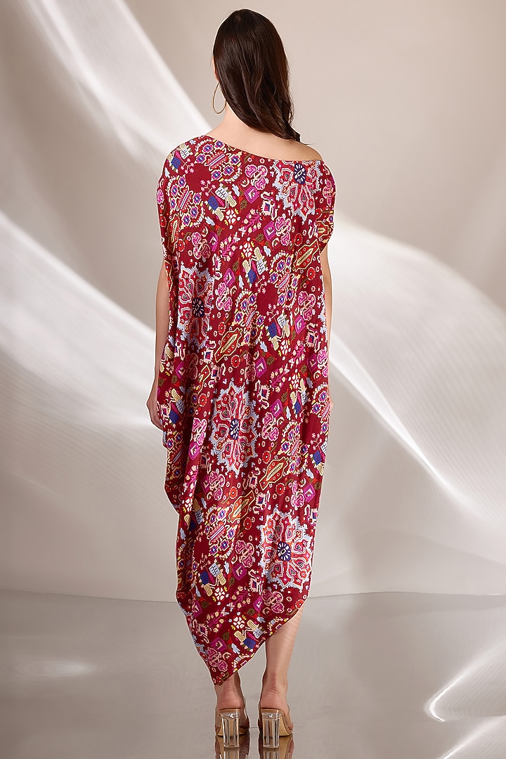 Red Handloom Cotton Silk Printed Summer Dress by BETRUE at Pernia's Pop Up Shop