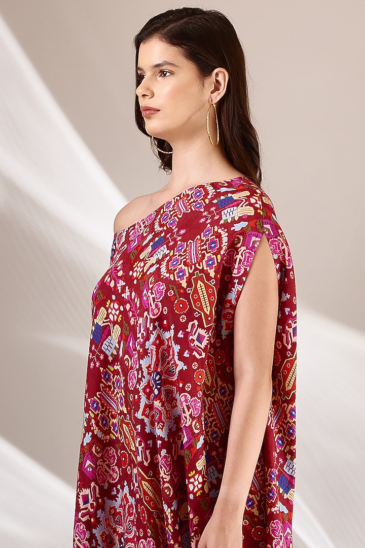 Red Handloom Cotton Silk Printed Summer Dress by BETRUE at Pernia's Pop Up Shop