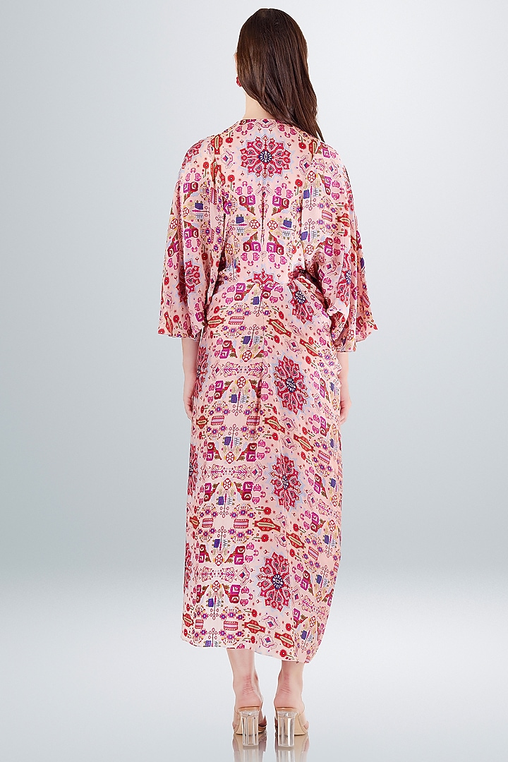 Pink Satin Silk Printed Draped Vacation Dress by BETRUE at Pernia's Pop Up Shop