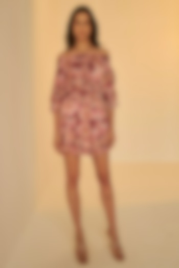 Pink Satin Silk Off-Shoulder Dress by BETRUE